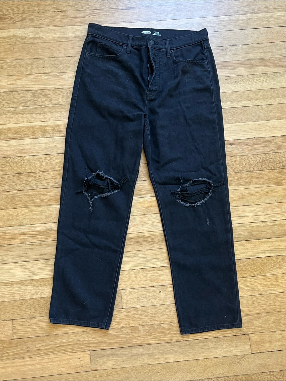Old Navy Women's Black Relaxed Distressed Knee Jeans